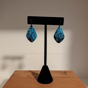 Blue and Black Dangle Earrings Turquoise Colored Polymer Clay Lightweight
